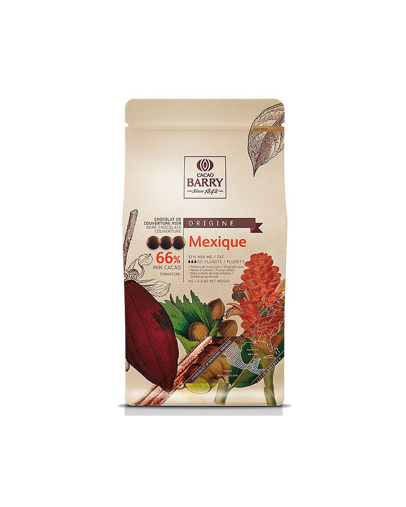 Chocolat couverture noir Mexique Barry 66% cacao pistoles 1kg