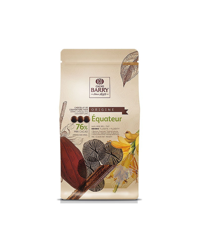 Chocolat couverture noire Équateur Barry 76% pistoles 1Kg