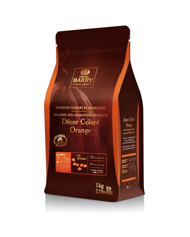 chocolat couverture blanc Decor colore orange Barry 29% cacao pistoles 1kg