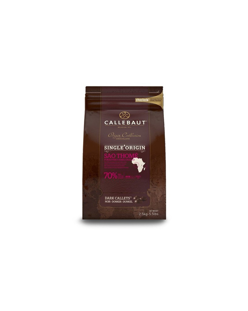 Chocolat couverture noir Sao Thome Callebaut 70% cacao pistoles 2,5kg