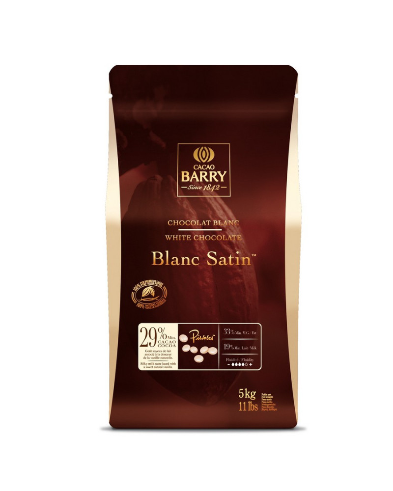 Chocolat couverture blanc satin barry 29% cacao pistoles 5kg