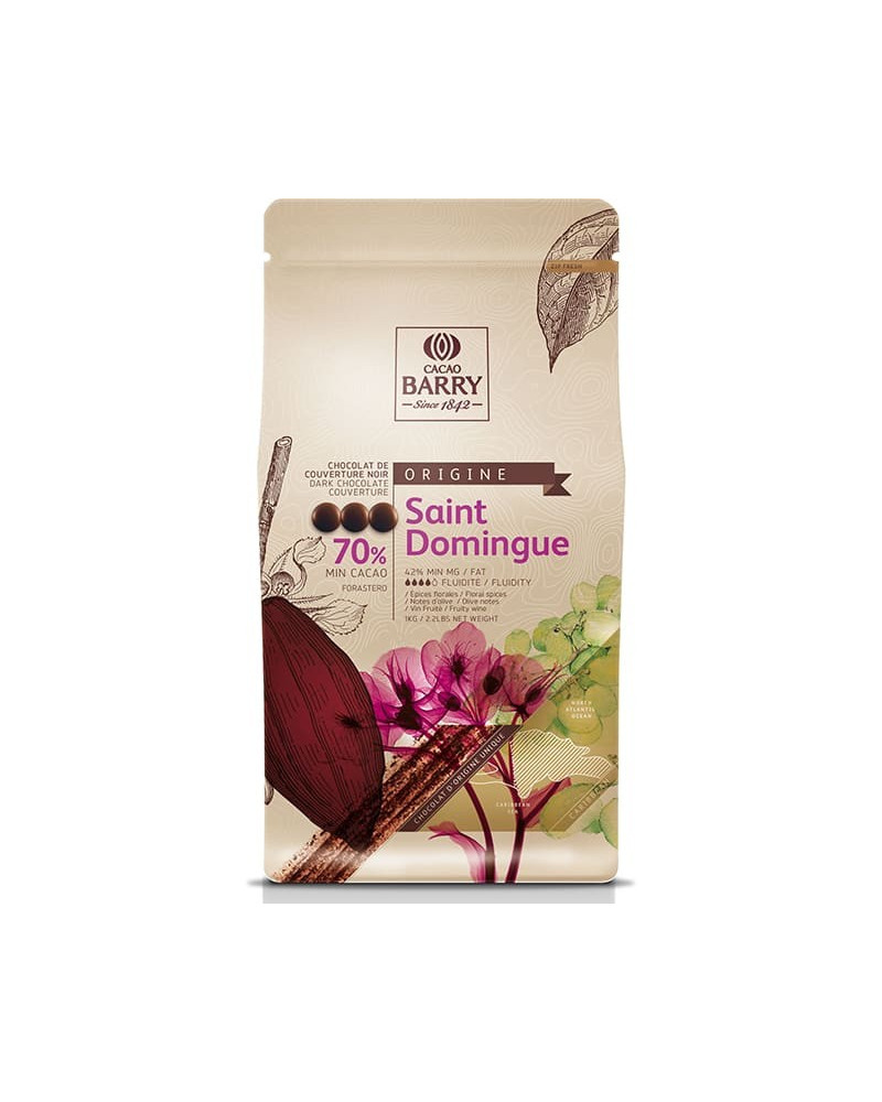 Chocolat couverture noir saint domingue barry 70% cacao pistoles 1kg