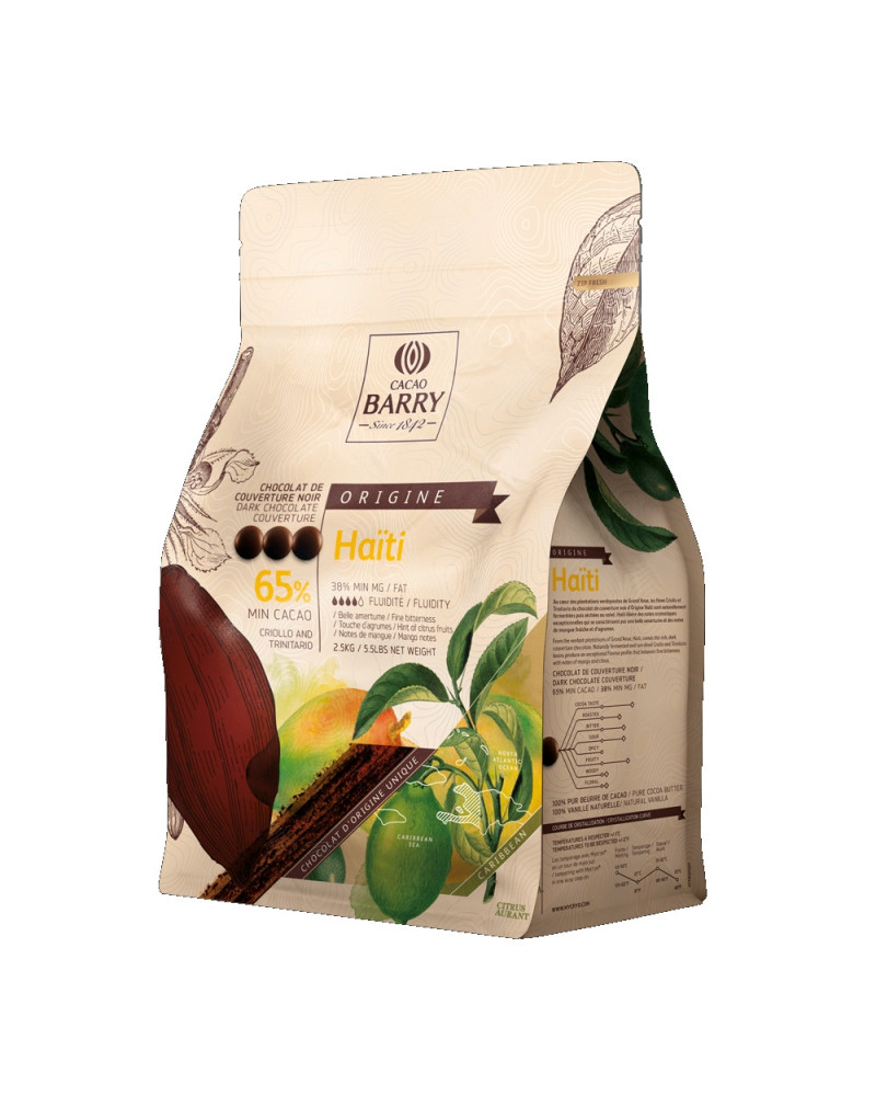 Chocolat couverture noir Haïti Barry 65% cacao pistoles 1kg