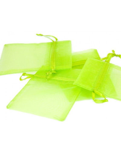 10 sachets organza vert anis avec liens