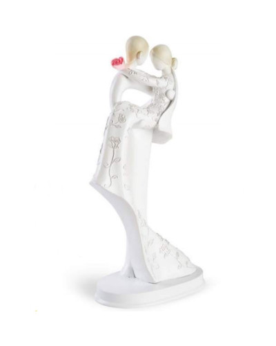 Couple de mariés stylisé avec bouquet 16 cm