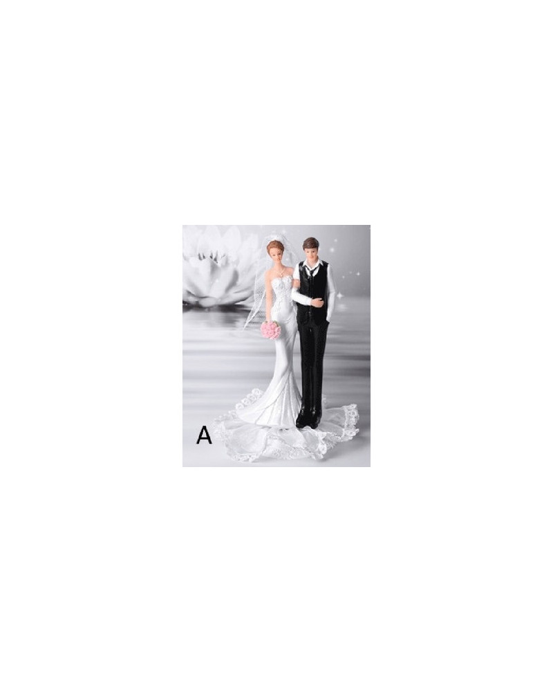 Couple de mariés sur tulle blanc 17 cm Modecor
