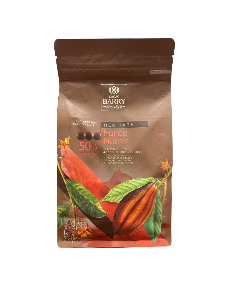 Chocolat de couverture noir 50 % cacao force noire 1 kg - Cacao barry