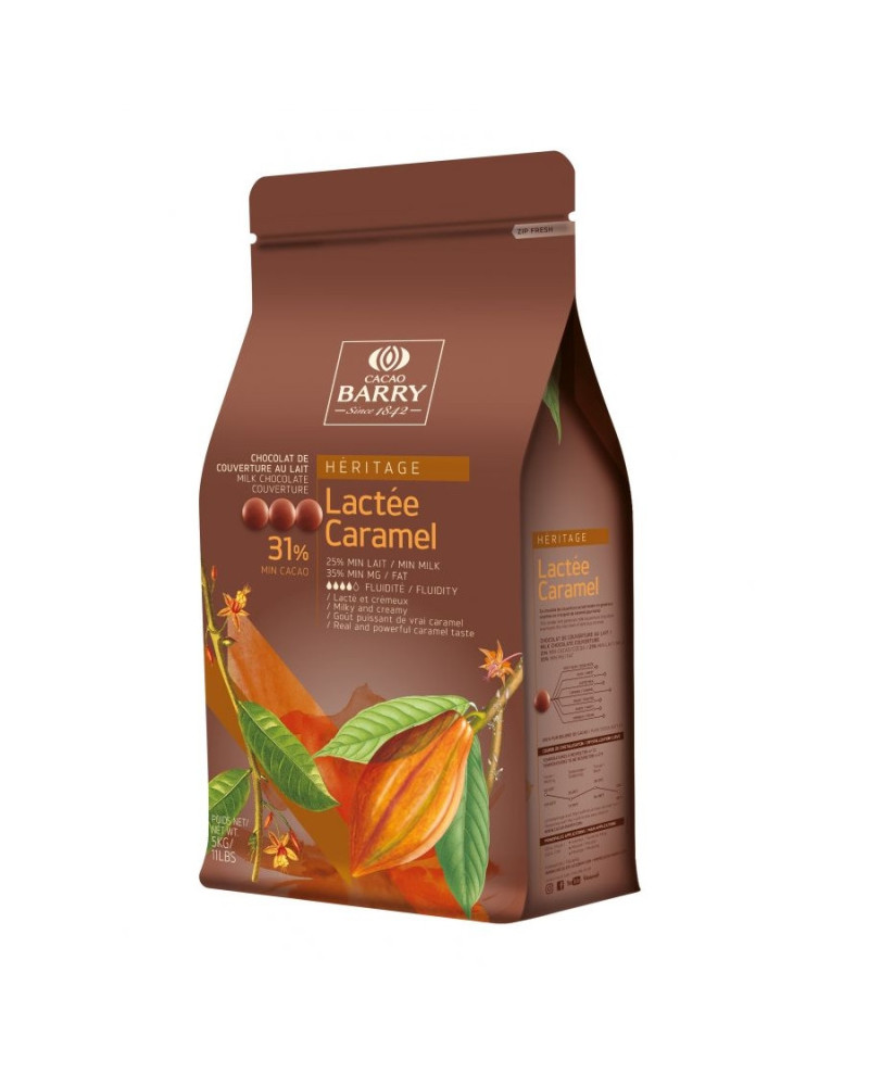Chocolat couverture au lait Lactee Caramel Barry 31% cacao Pistoles 5kg